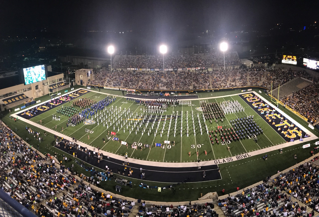 UT High School Band Day marching bands on a football field